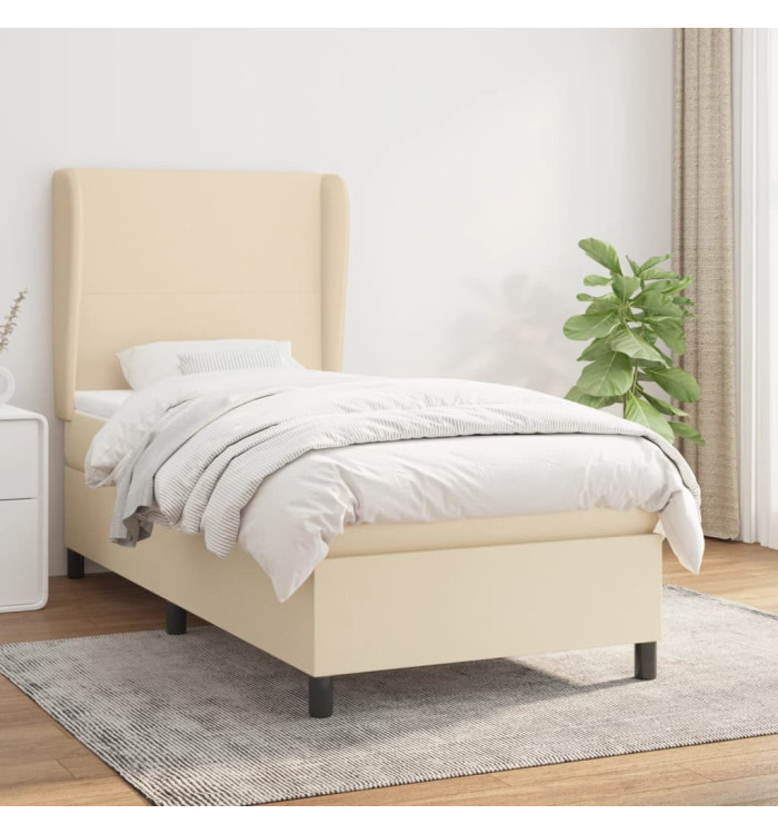 Sommier à lattes de lit avec matelas Crème 90x200 cm Tissu | Mobilier & Déco