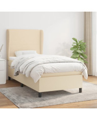 Sommier à lattes de lit avec matelas Crème 90x200 cm Tissu | Mobilier & Déco