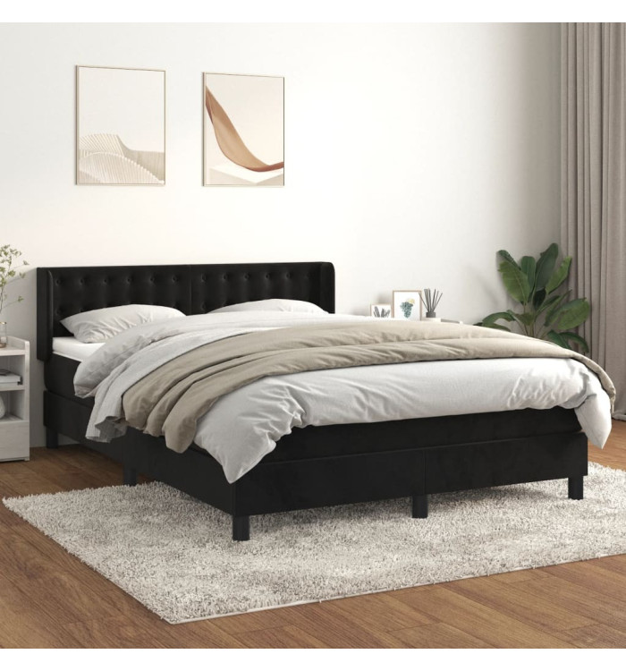 Sommier à lattes de lit avec matelas Noir 140x200 cm Velours | Mobilier & Déco