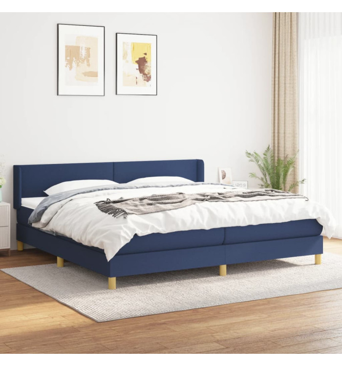 Sommier à lattes de lit avec matelas Bleu 200x200 cm Tissu | Mobilier & Déco