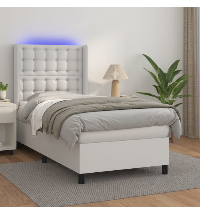 Sommier à lattes de lit matelas LED Blanc 90x200cm Similicuir | Mobilier & Déco