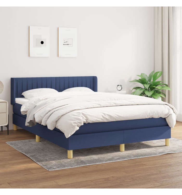 Sommier à lattes de lit avec matelas Bleu 140x190 cm Tissu | Mobilier & Déco
