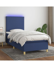 Sommier à lattes de lit et matelas et LED Bleu 100x200 cm Tissu | Mobilier & Déco