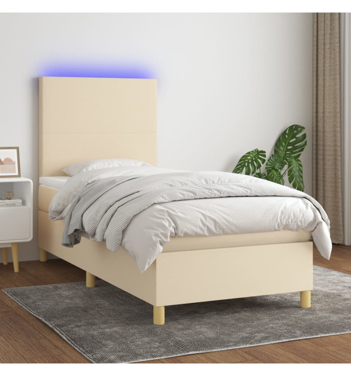 Sommier à lattes de lit et matelas et LED Crème 90x200 cm Tissu | Mobilier & Déco