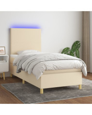 Sommier à lattes de lit et matelas et LED Crème 90x200 cm Tissu | Mobilier & Déco