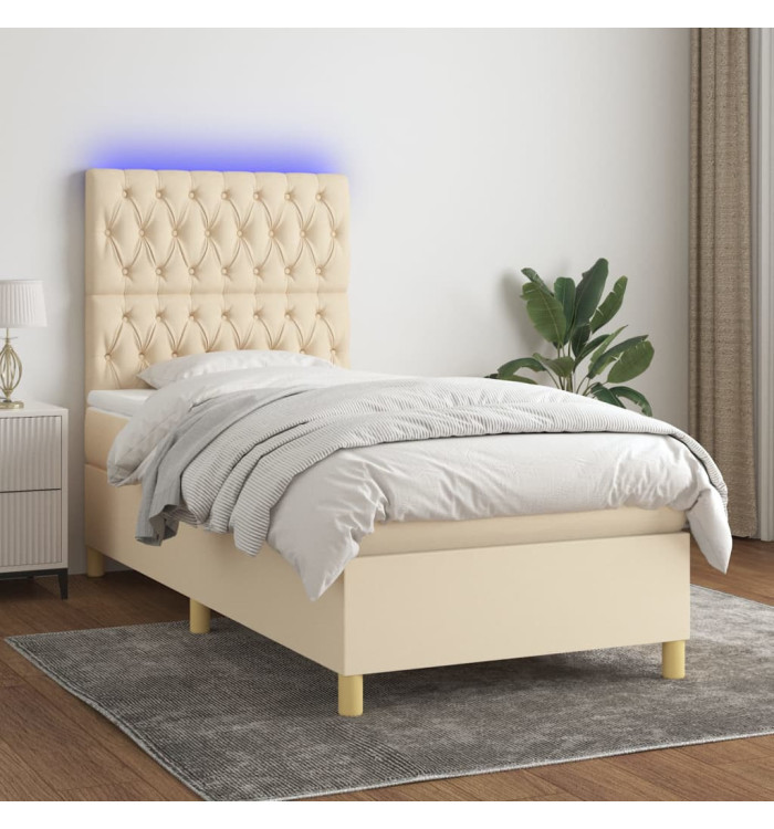Sommier à lattes de lit et matelas et LED Crème 90x200 cm Tissu | Mobilier & Déco