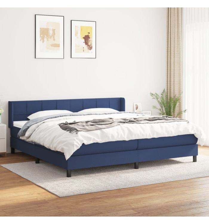 Sommier à lattes de lit avec matelas Bleu 200x200 cm Tissu | Mobilier & Déco