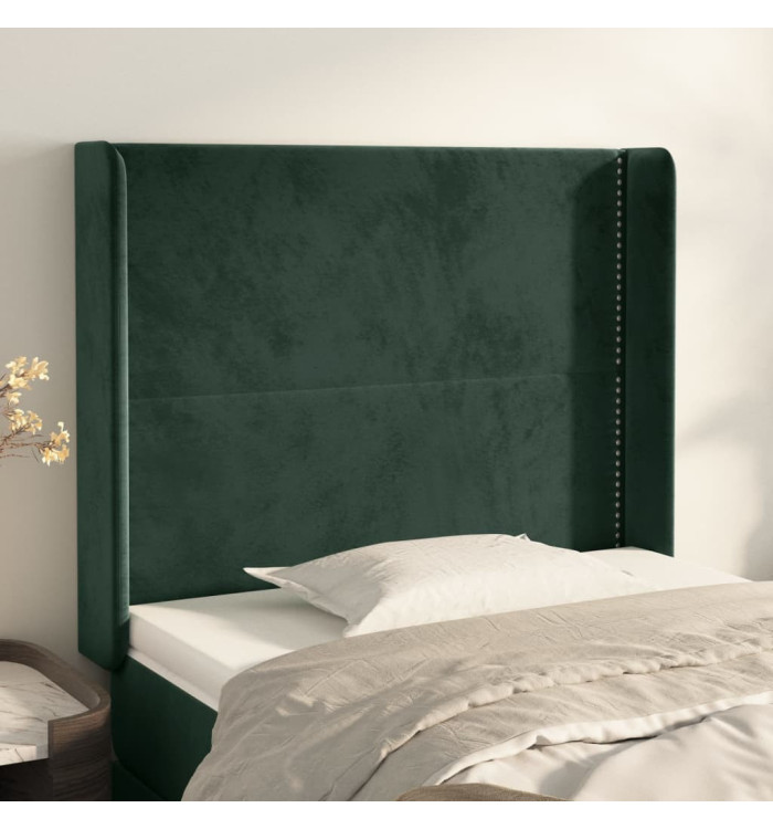 Tête de lit avec oreilles Vert foncé 103x16x118/128 cm Velours | Mobilier & Déco