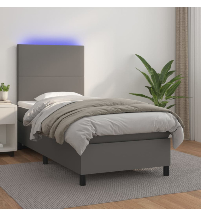 Sommier à lattes de lit avec matelas et LED Gris 90x200 cm | Mobilier & Déco