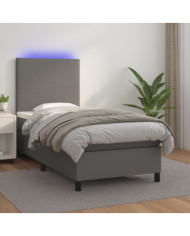 Sommier à lattes de lit avec matelas et LED Gris 90x200 cm | Mobilier & Déco