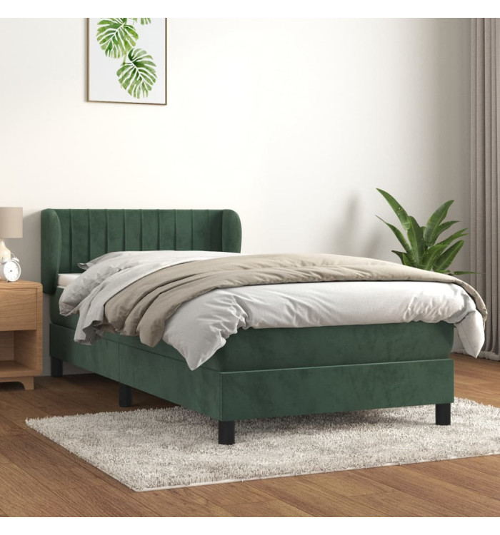 Sommier à lattes de lit avec matelas Vert foncé 100x200 cm | Mobilier & Déco