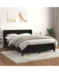 Sommier à lattes de lit avec matelas Noir 140x190 cm Velours | Mobilier & Déco