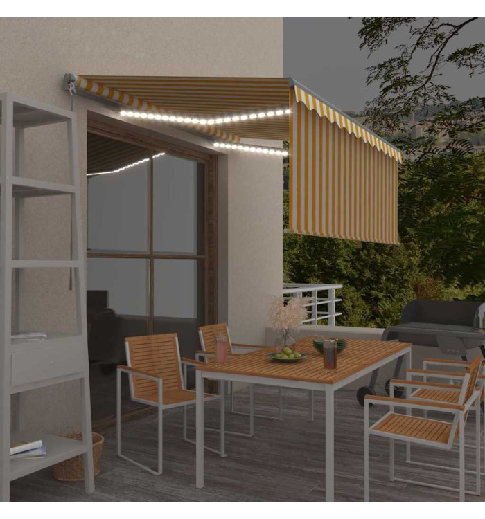 Auvent rétractable manuel store LED 3,5x2,5 m Jaune et blanc | Mobilier & Déco
