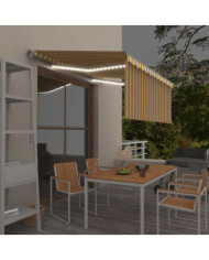 Auvent rétractable manuel store LED 3,5x2,5 m Jaune et blanc | Mobilier & Déco