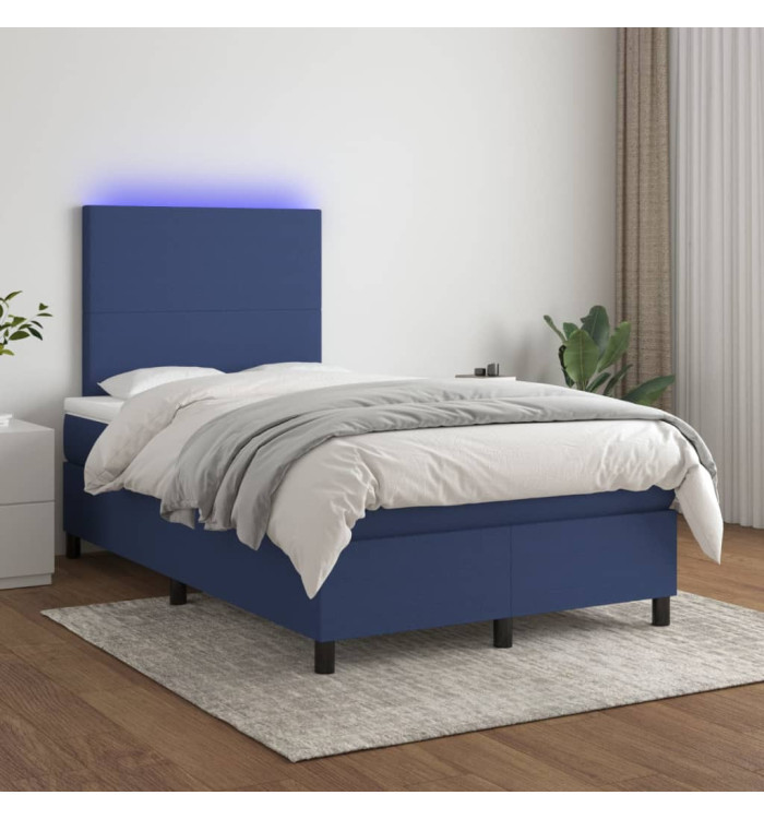 Sommier à lattes de lit et matelas et LED Bleu 120x200 cm Tissu | Mobilier & Déco