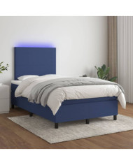 Sommier à lattes de lit et matelas et LED Bleu 120x200 cm Tissu | Mobilier & Déco