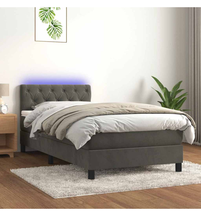 Sommier à lattes de lit avec matelas et LED Gris foncé 80x200cm | Mobilier & Déco