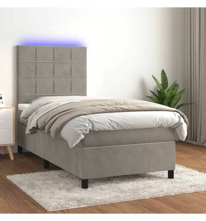 Sommier à lattes de lit et matelas et LED Gris clair 90x200 cm | Mobilier & Déco