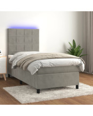 Sommier à lattes de lit et matelas et LED Gris clair 90x200 cm | Mobilier & Déco