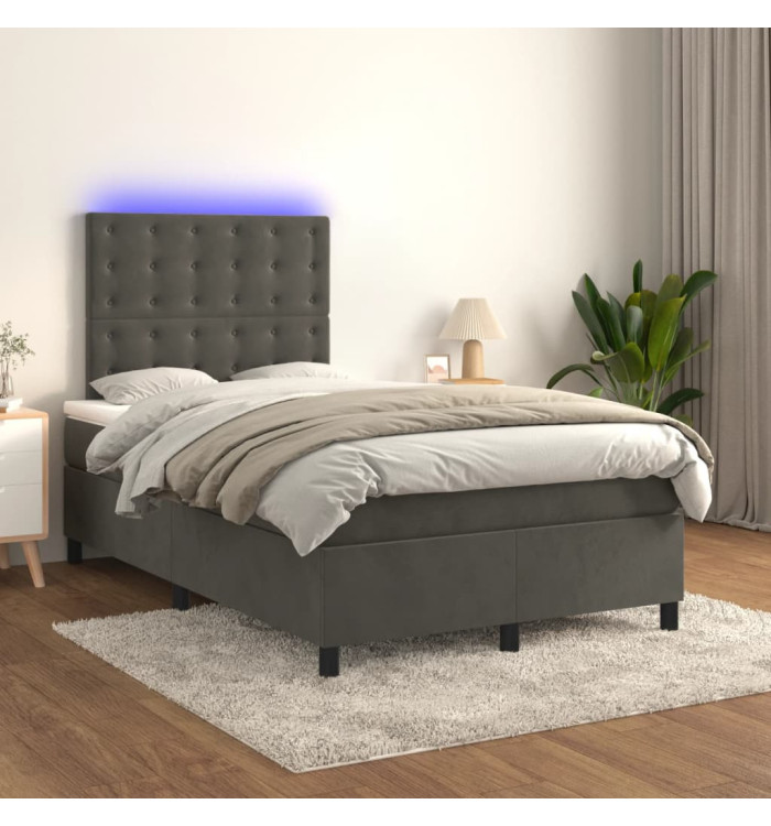 Sommier à lattes de lit matelas et LED Gris foncé 120x200 cm | Mobilier & Déco