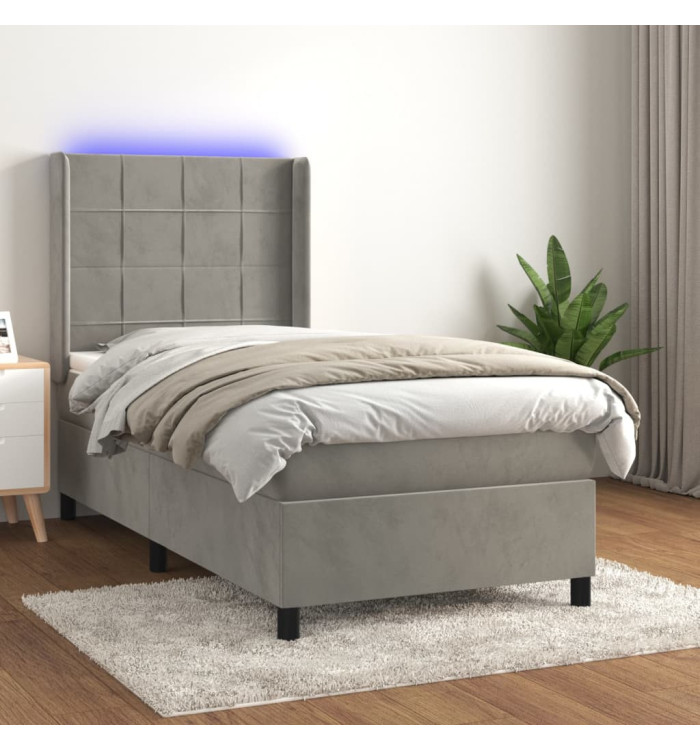 Sommier à lattes de lit matelas LED Gris clair 90x190cm Velours | Mobilier & Déco
