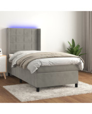 Sommier à lattes de lit matelas LED Gris clair 90x190cm Velours | Mobilier & Déco