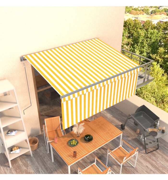 Auvent rétractable automatique avec store 3,5x2,5 m Jaune blanc | Mobilier & Déco