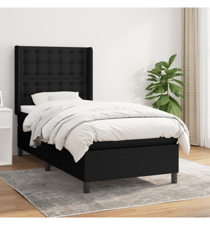 Sommier à lattes de lit avec matelas Noir 100x200 cm Tissu | Mobilier & Déco