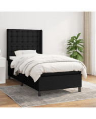Sommier à lattes de lit avec matelas Noir 100x200 cm Tissu | Mobilier & Déco