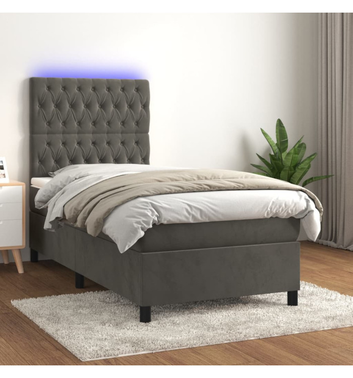Sommier à lattes de lit et matelas et LED Gris foncé 80x200 cm | Mobilier & Déco