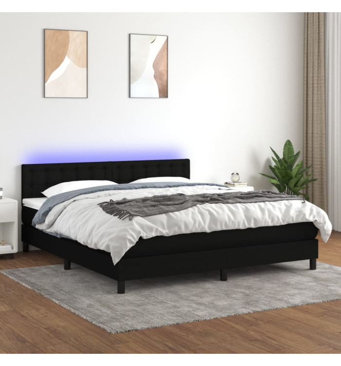 Sommier à lattes de lit avec matelas LED Noir 160x200 cm Tissu | Mobilier & Déco
