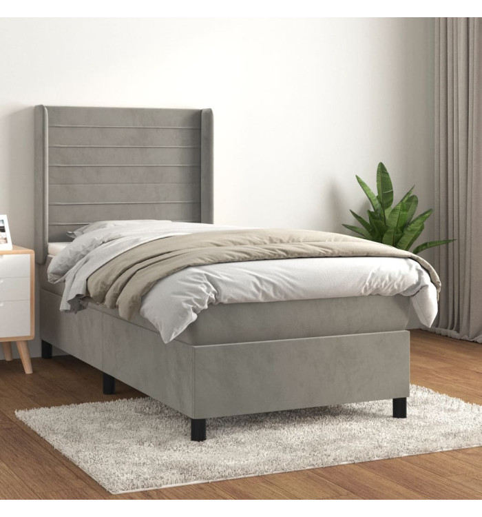 Sommier à lattes de lit et matelas Gris clair 90x190 cm Velours | Mobilier & Déco