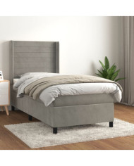 Sommier à lattes de lit et matelas Gris clair 90x190 cm Velours | Mobilier & Déco