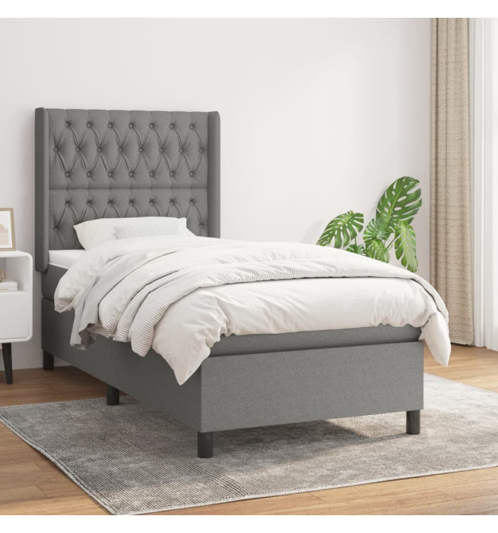 Sommier à lattes de lit et matelas Gris foncé 90x190 cm Tissu | Mobilier & Déco