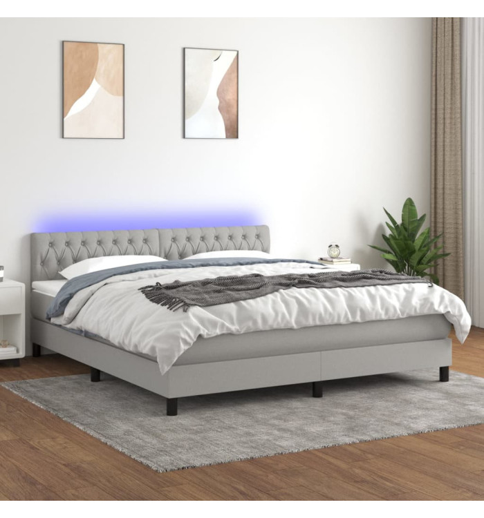 Sommier à lattes de lit et matelas et LED Gris clair 180x200 cm | Mobilier & Déco