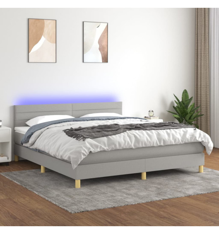 Sommier à lattes de lit matelas et LED Gris clair 160x200 cm | Mobilier & Déco