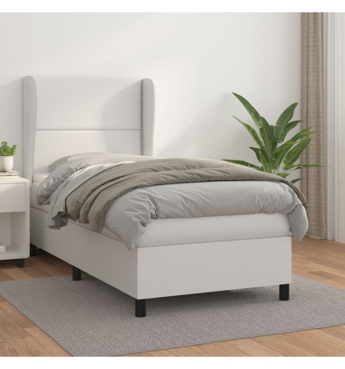 Sommier à lattes de lit avec matelas Blanc 90x200 cm Similicuir | Mobilier & Déco