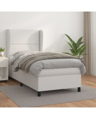 Sommier à lattes de lit avec matelas Blanc 90x200 cm Similicuir | Mobilier & Déco