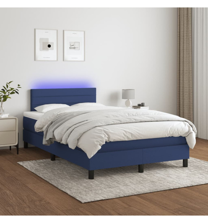Sommier à lattes de lit avec matelas LED Bleu 120x200 cm Tissu | Mobilier & Déco