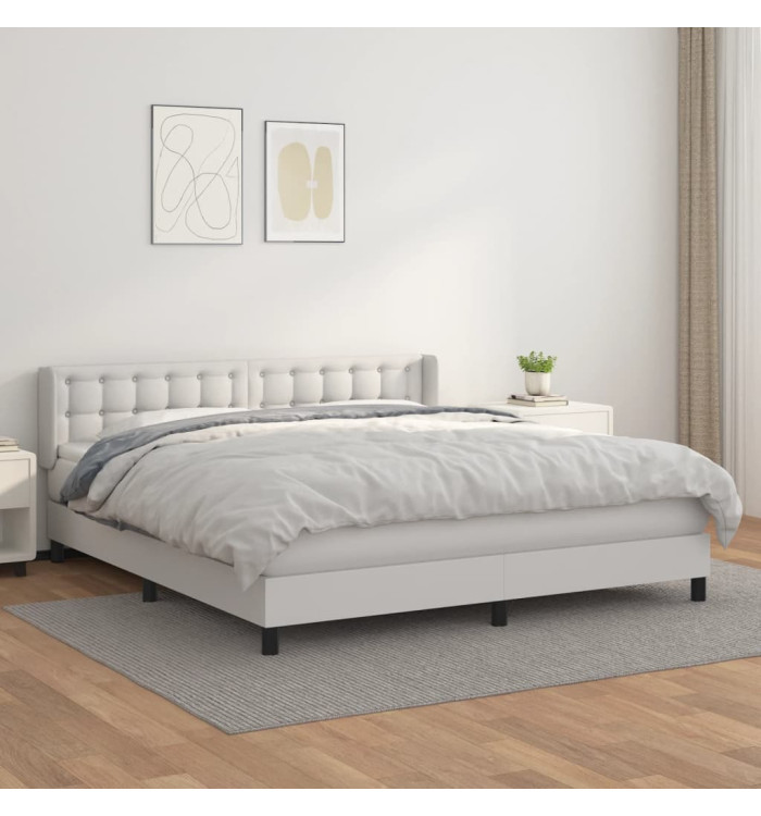 Sommier à lattes de lit avec matelas Blanc 180x200cm Similicuir | Mobilier & Déco