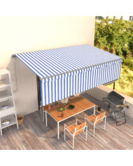 Auvent rétractable automatique avec store 5x3 m Bleu et blanc | Mobilier & Déco