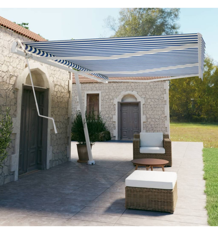 Auvent automatique sur pied 600x350 cm Bleu/Blanc | Mobilier & Déco