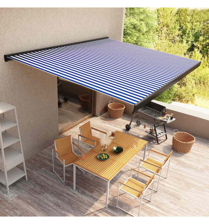 Store à cassette motorisé 400x300 cm Bleu et blanc | Mobilier & Déco