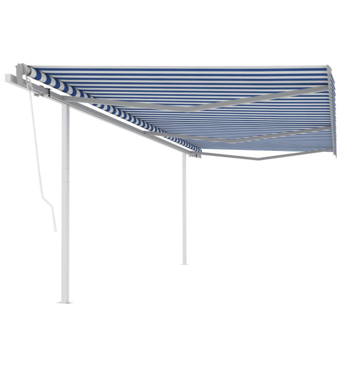 Auvent automatique rétractable et poteaux 6x3,5 m Bleu et blanc | Mobilier & Déco