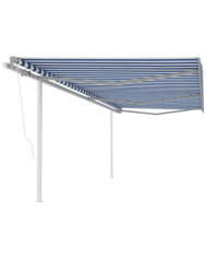 Auvent automatique rétractable et poteaux 6x3,5 m Bleu et blanc | Mobilier & Déco