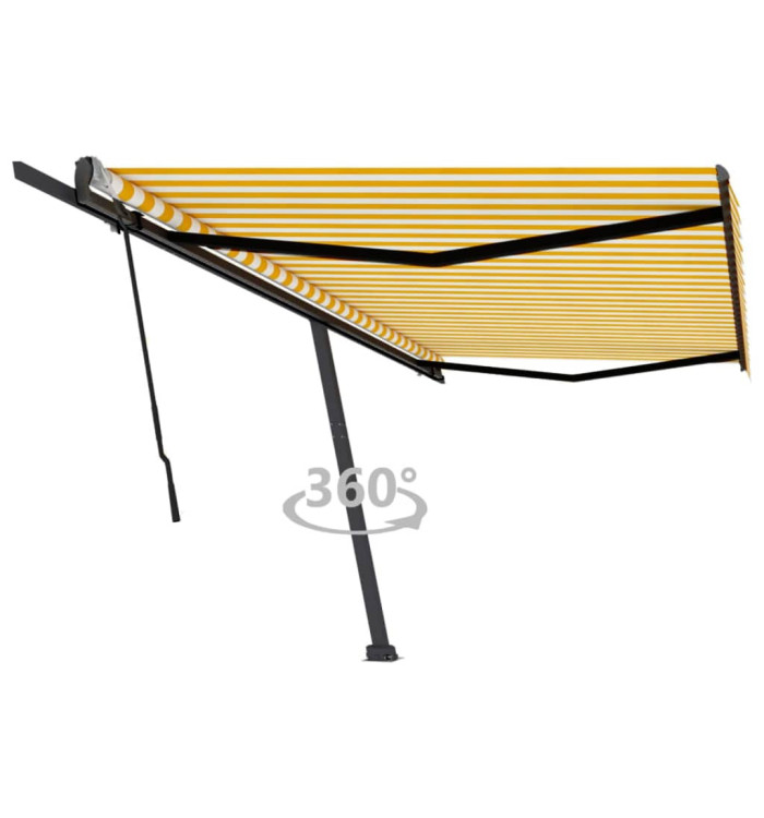 Auvent manuel rétractable sur pied 500x350 cm Jaune/Blanc | Mobilier & Déco