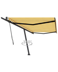 Auvent manuel rétractable sur pied 500x350 cm Jaune/Blanc | Mobilier & Déco