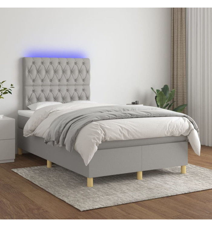 Sommier à lattes de lit matelas et LED Gris clair 120x200 cm | Mobilier & Déco