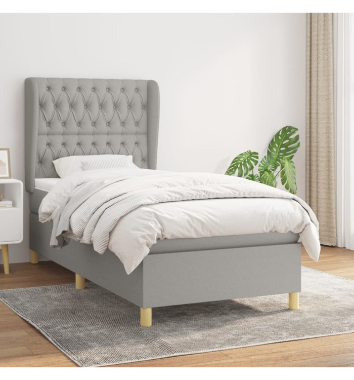Sommier à lattes de lit avec matelas Gris clair 100x200cm Tissu | Mobilier & Déco