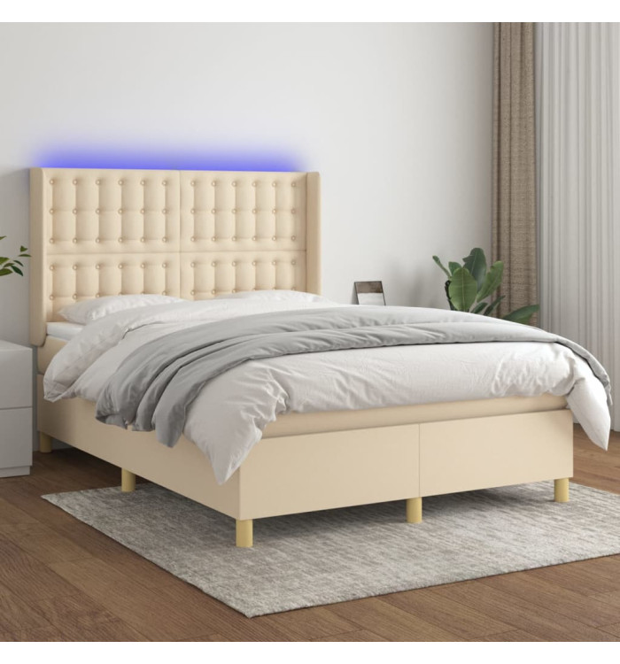 Sommier à lattes de lit matelas et LED Crème 140x200 cm Tissu | Mobilier & Déco